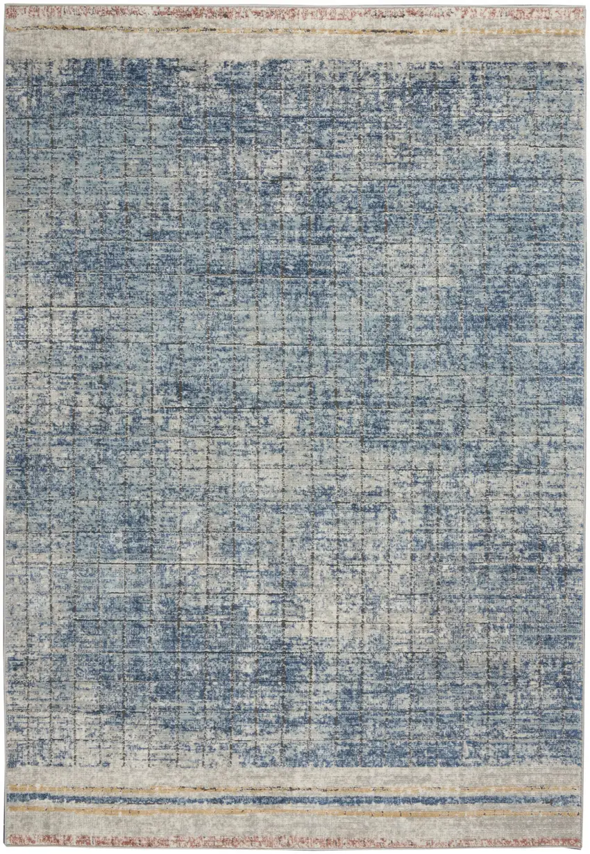 Blue Abstract Power Loom Distressed Non Skid Area Rug Photo 1