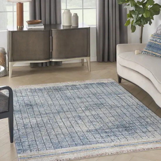 Blue Abstract Power Loom Distressed Non Skid Area Rug Photo 3