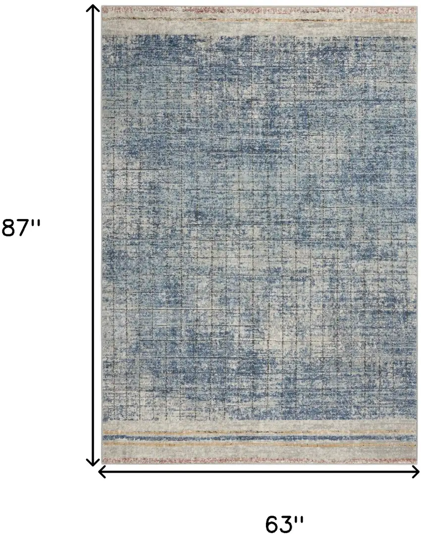 Blue Abstract Power Loom Distressed Non Skid Area Rug Photo 5