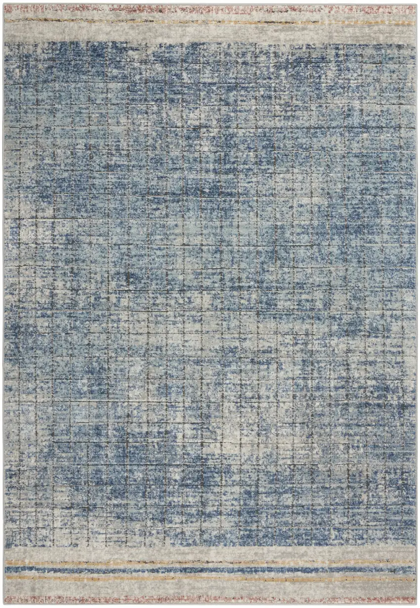 Blue Abstract Power Loom Distressed Non Skid Area Rug Photo 1
