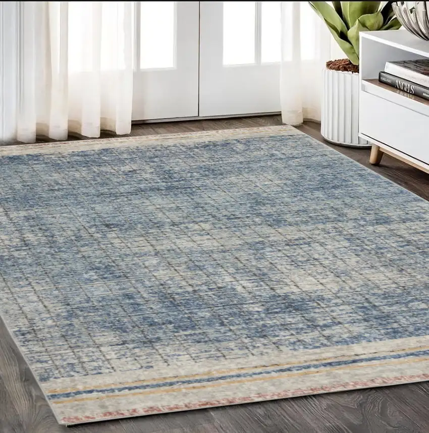 Blue Abstract Power Loom Distressed Non Skid Area Rug Photo 1