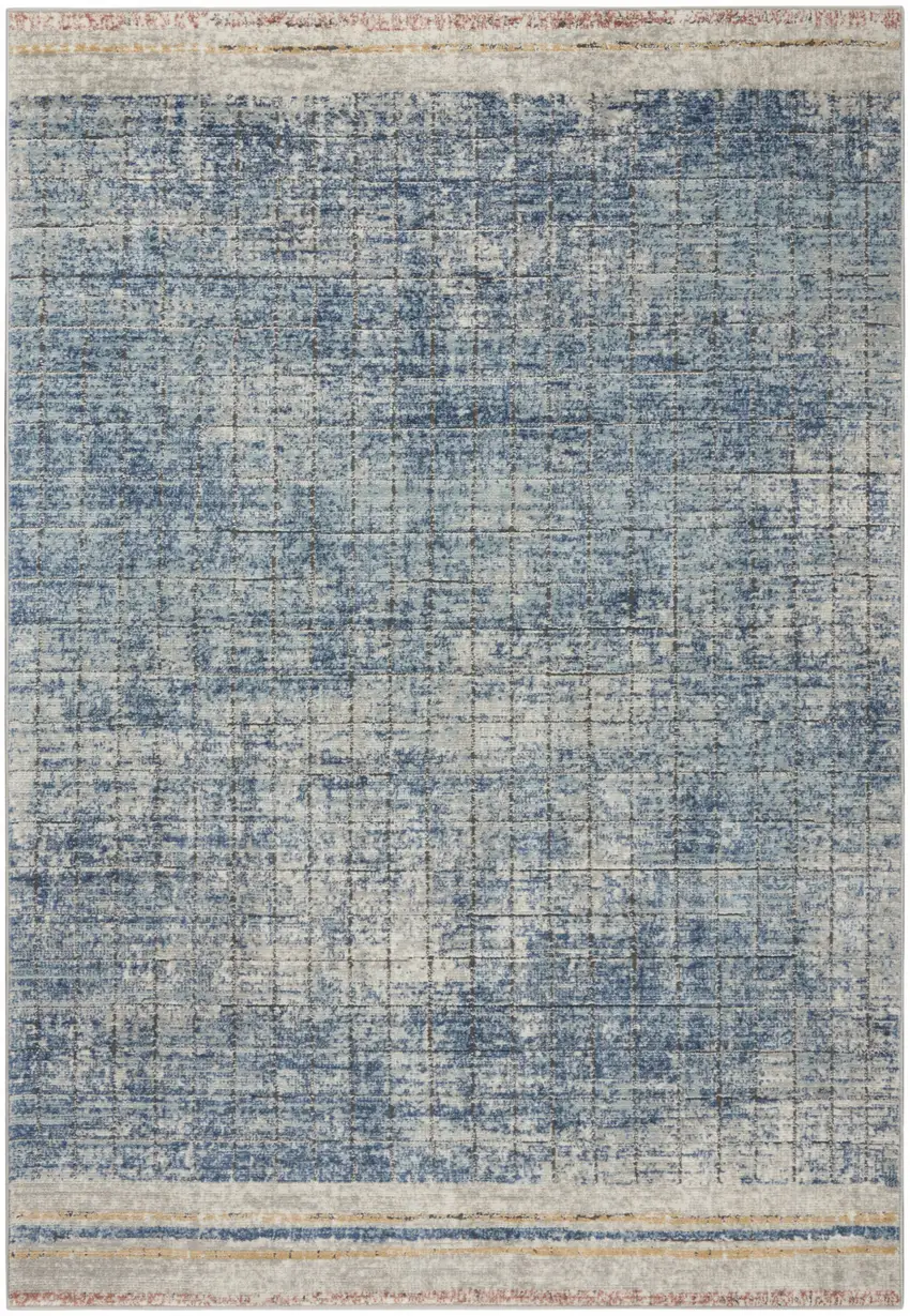 Blue Abstract Power Loom Distressed Non Skid Area Rug Photo 8