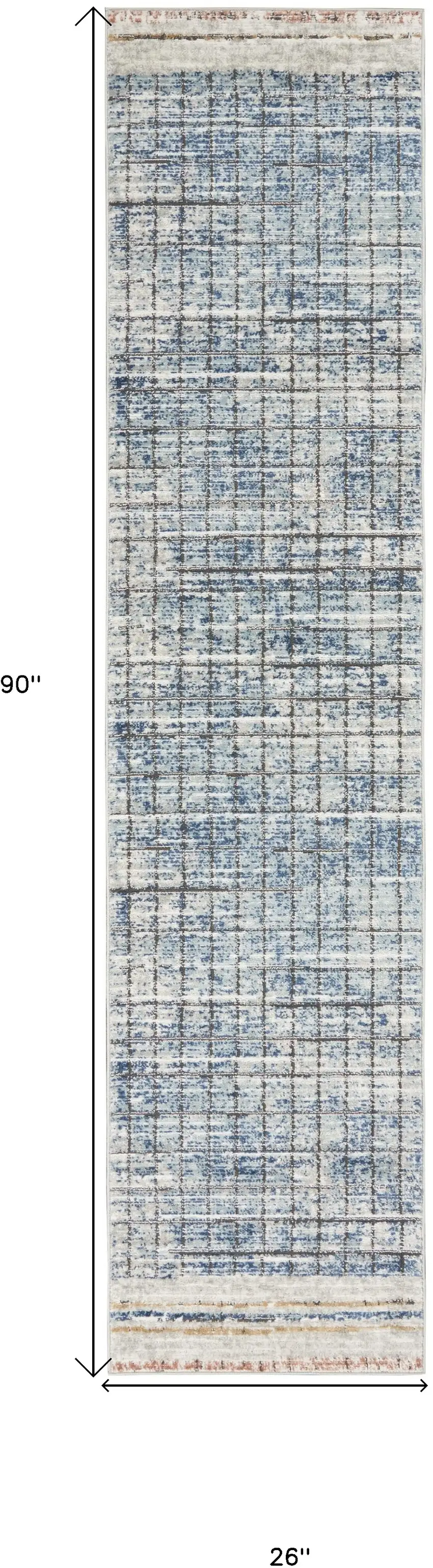 Blue Abstract Power Loom Distressed Non Skid Runner Rug Photo 5