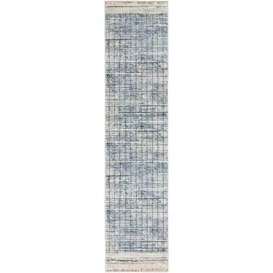 Blue Abstract Power Loom Distressed Non Skid Runner Rug Photo 4