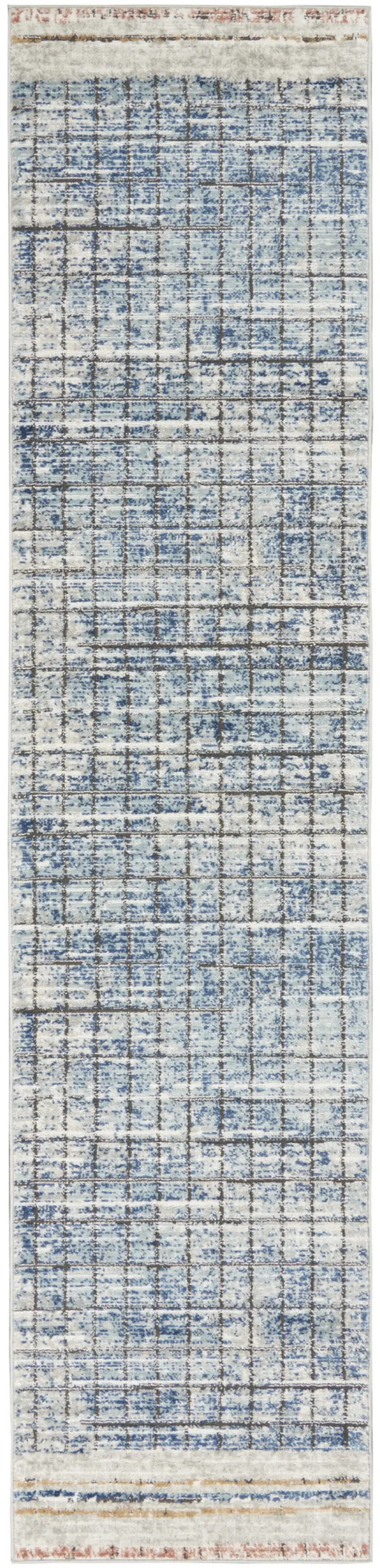 Blue Abstract Power Loom Distressed Non Skid Runner Rug Photo 4