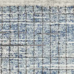 Photo of Blue Abstract Power Loom Distressed Non Skid Runner Rug