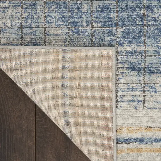 Blue Abstract Power Loom Distressed Non Skid Runner Rug Photo 9