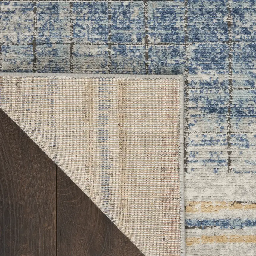 Blue Abstract Power Loom Distressed Non Skid Runner Rug Photo 9