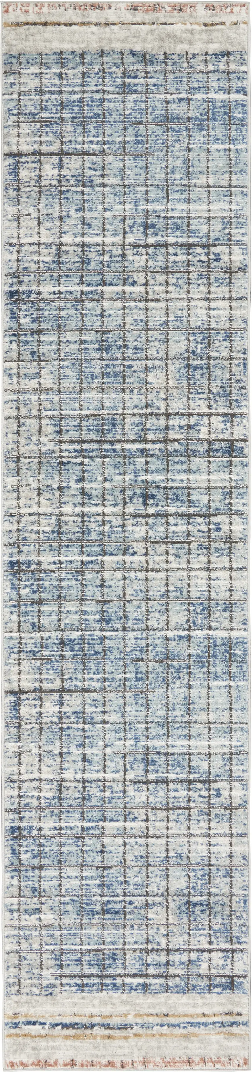 Blue Abstract Power Loom Distressed Non Skid Runner Rug Photo 1