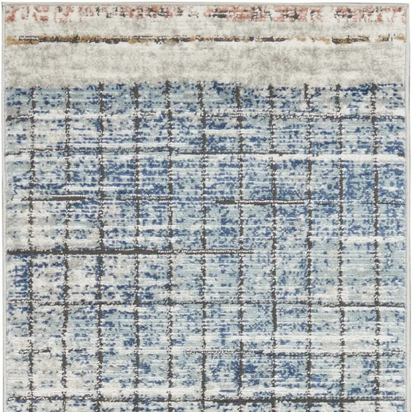 Blue Abstract Power Loom Distressed Non Skid Runner Rug Photo 4