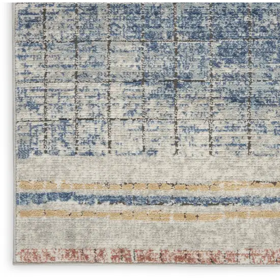 Blue Abstract Power Loom Distressed Non Skid Runner Rug Photo 8