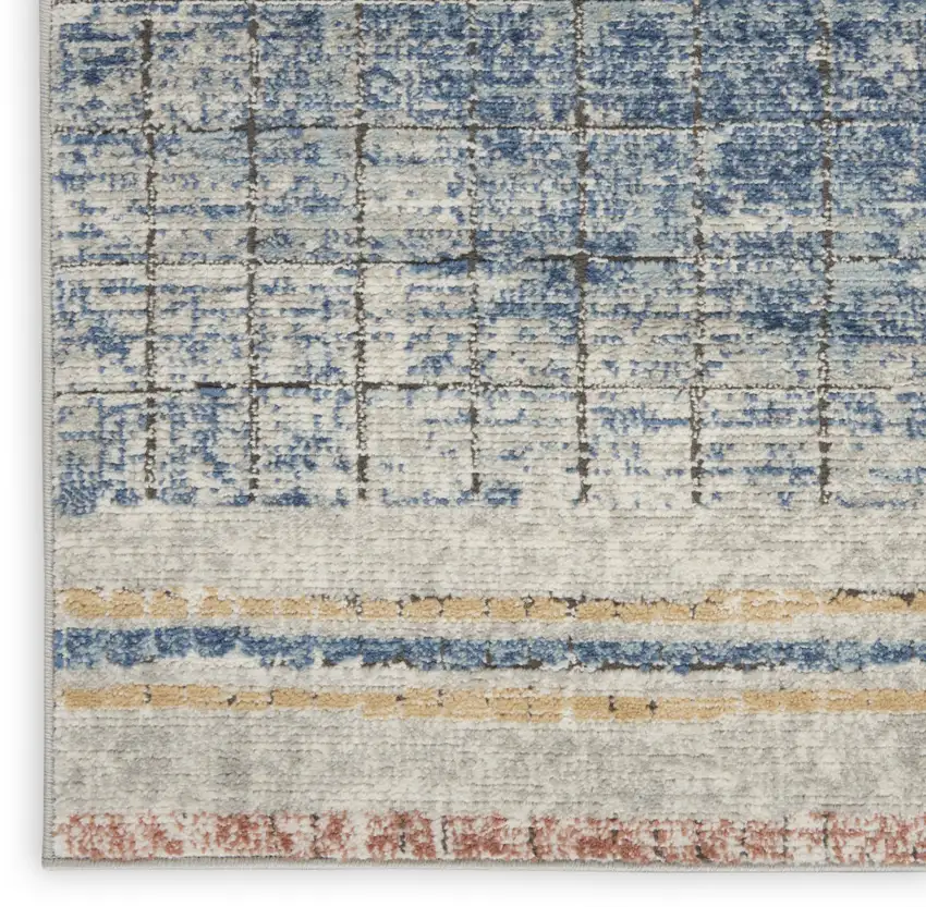 Blue Abstract Power Loom Distressed Non Skid Runner Rug Photo 8