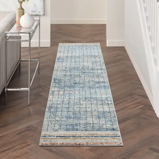 Blue Abstract Power Loom Distressed Non Skid Runner Rug Photo 5