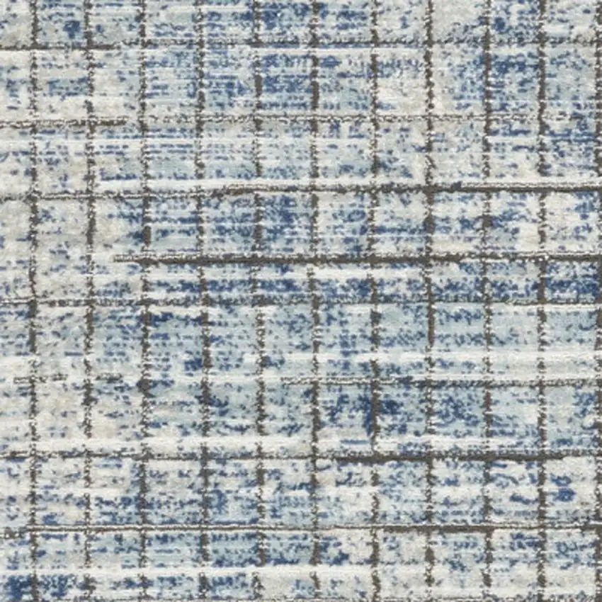Blue Abstract Power Loom Distressed Non Skid Runner Rug Photo 1