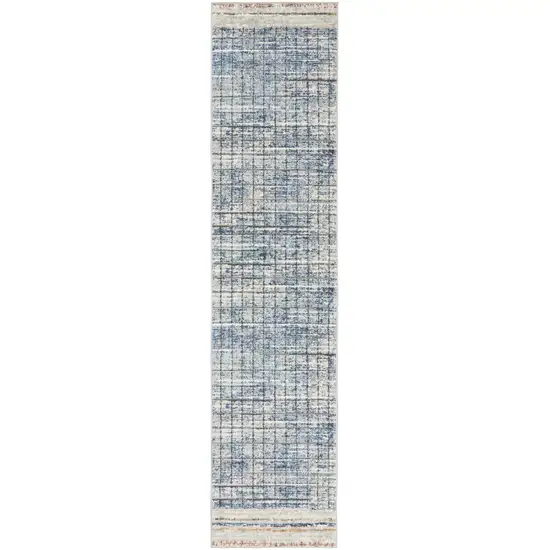 Blue Abstract Power Loom Distressed Non Skid Runner Rug Photo 3