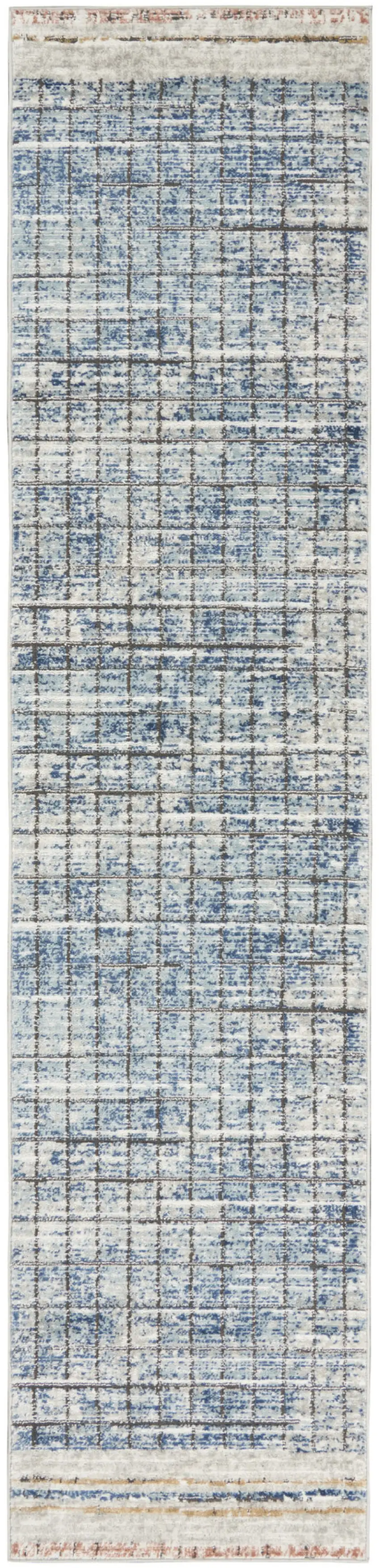 Blue Abstract Power Loom Distressed Non Skid Runner Rug Photo 3