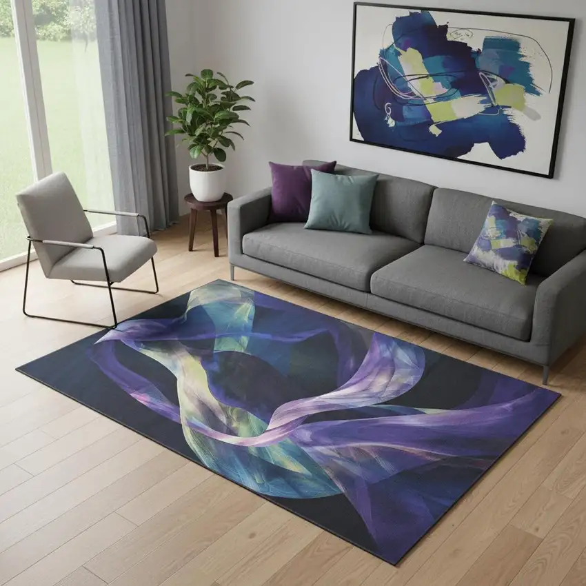 Blue Abstract Power Loom Non Skid Area Rug Photo 1