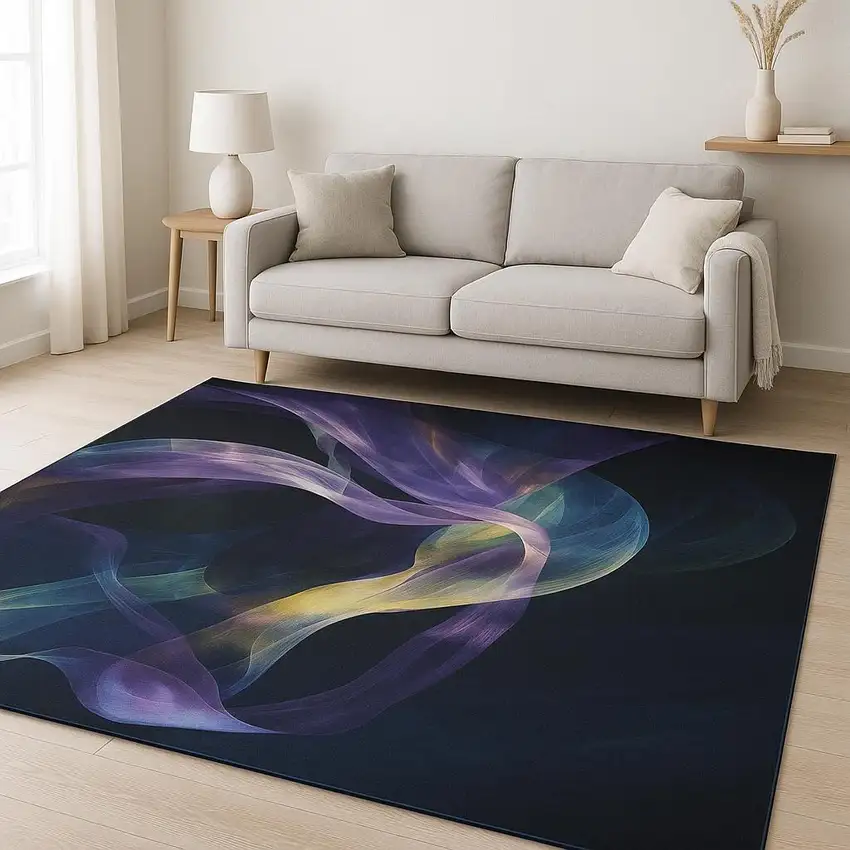 Blue Abstract Power Loom Non Skid Area Rug Photo 1