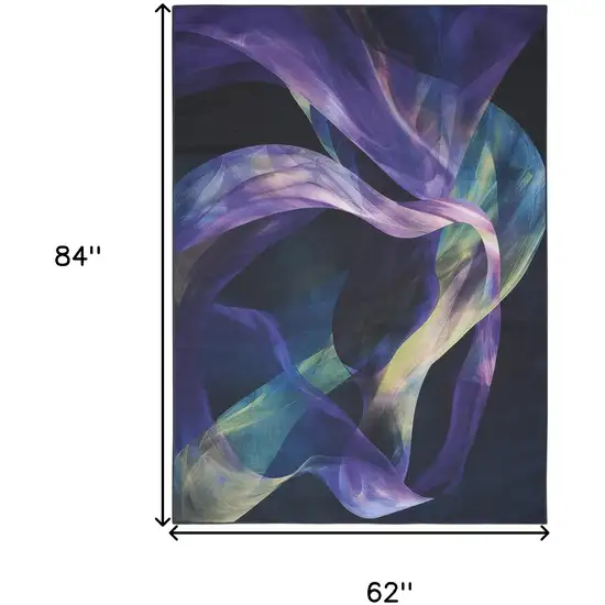 Blue Abstract Power Loom Non Skid Area Rug Photo 3