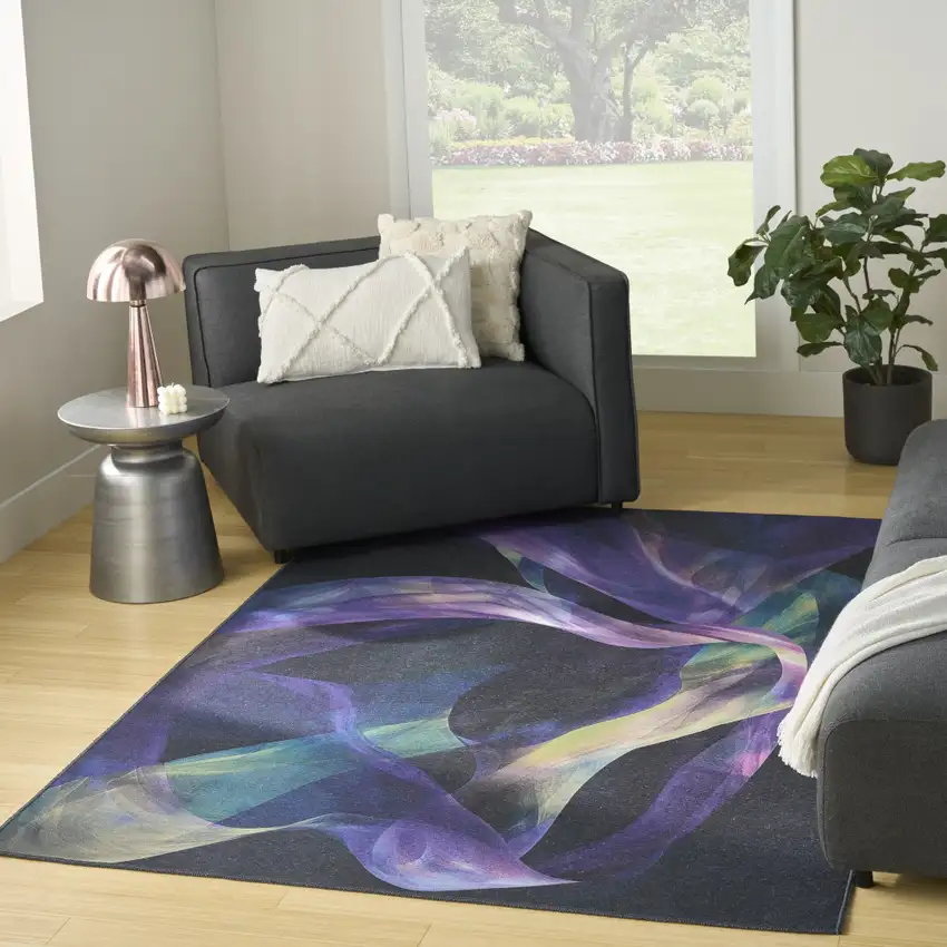 Blue Abstract Power Loom Non Skid Area Rug Photo 5