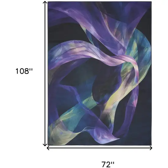 Blue Abstract Power Loom Non Skid Area Rug Photo 3