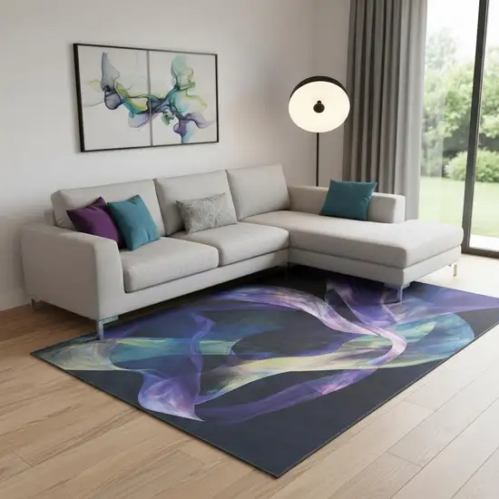 Blue Abstract Power Loom Non Skid Area Rug Photo 1