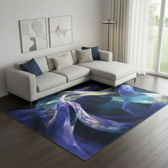 Blue Abstract Power Loom Non Skid Area Rug Photo 1