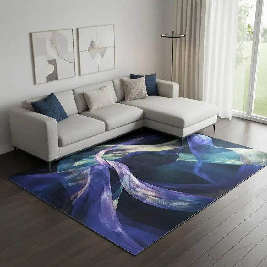 Blue Abstract Power Loom Non Skid Area Rug Photo 1