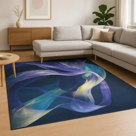 Blue Abstract Power Loom Non Skid Area Rug Photo 1