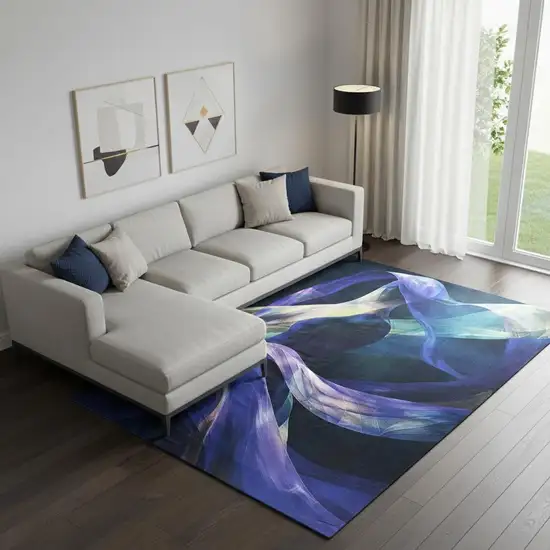 Blue Abstract Power Loom Non Skid Area Rug Photo 1