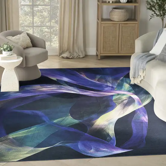 Blue Abstract Power Loom Non Skid Area Rug Photo 5