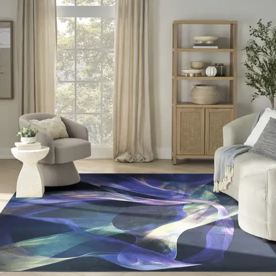 Blue Abstract Power Loom Non Skid Area Rug Photo 6