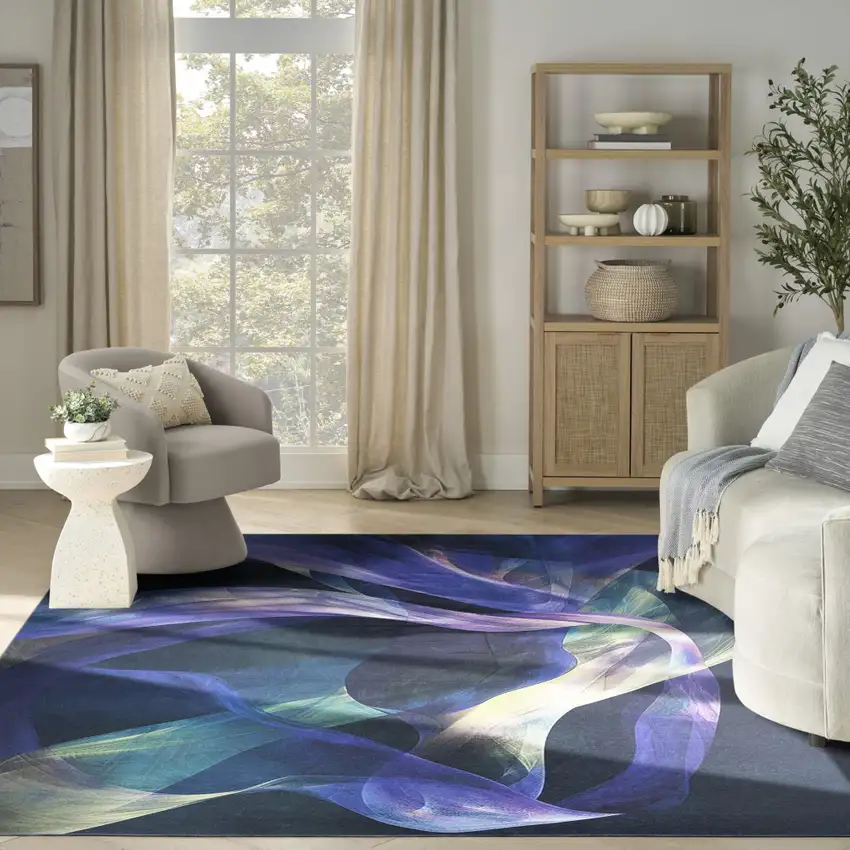 Blue Abstract Power Loom Non Skid Area Rug Photo 6