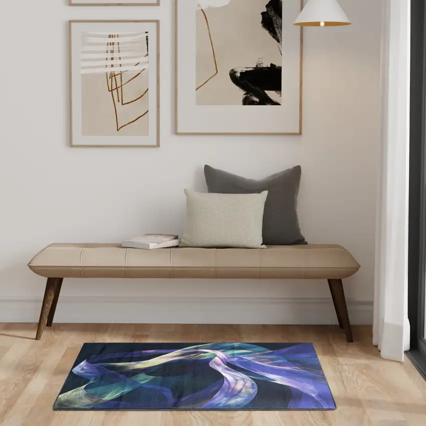 Blue Abstract Power Loom Non Skid Area Rug Photo 3