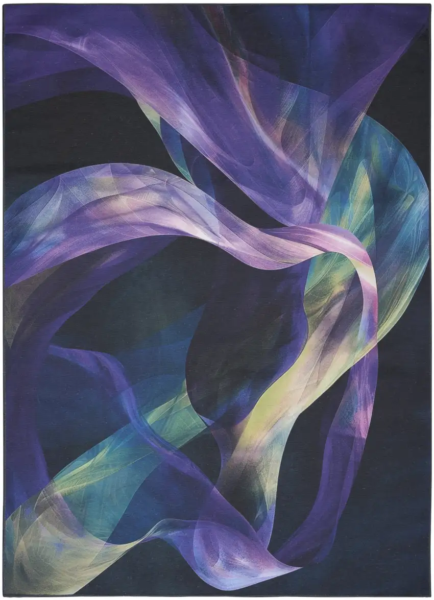 Blue Abstract Power Loom Non Skid Area Rug Photo 2