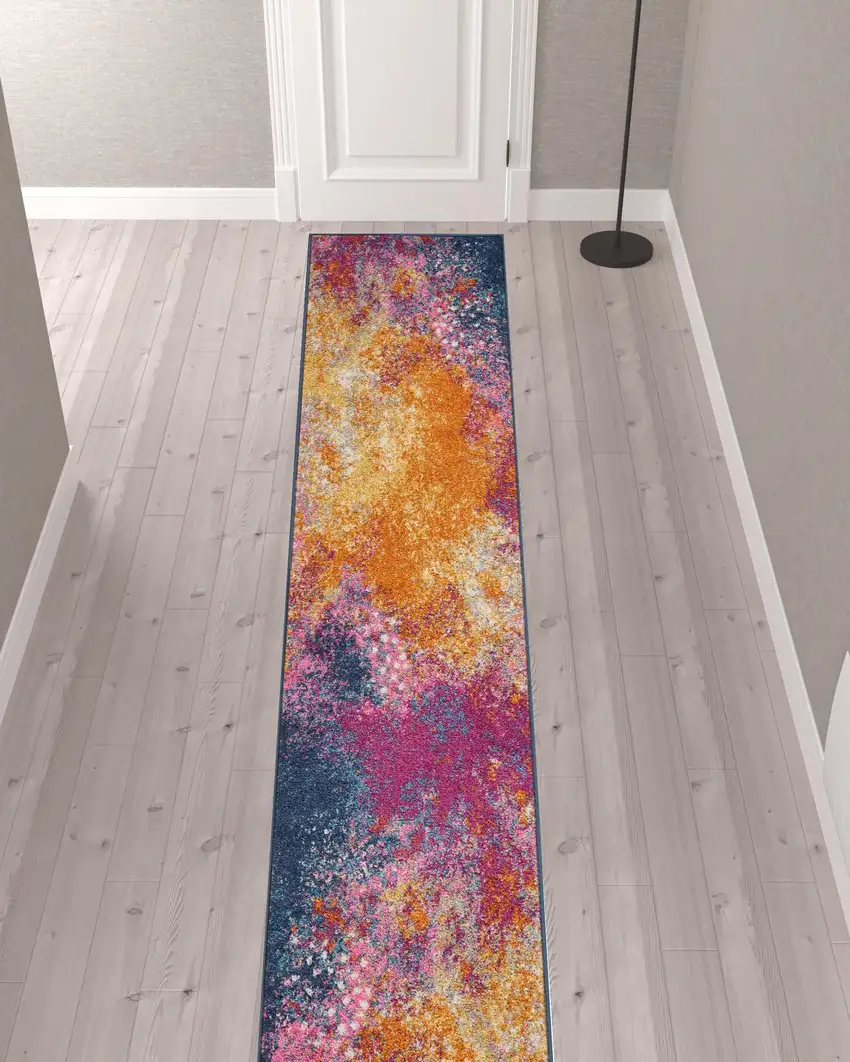 Blue Abstract Power Loom Runner Rug Photo 2