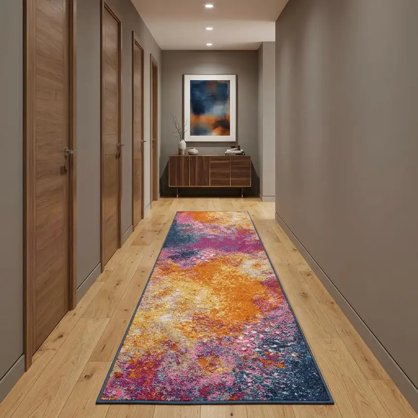 14' Blue Abstract Runner Rug Photo 1