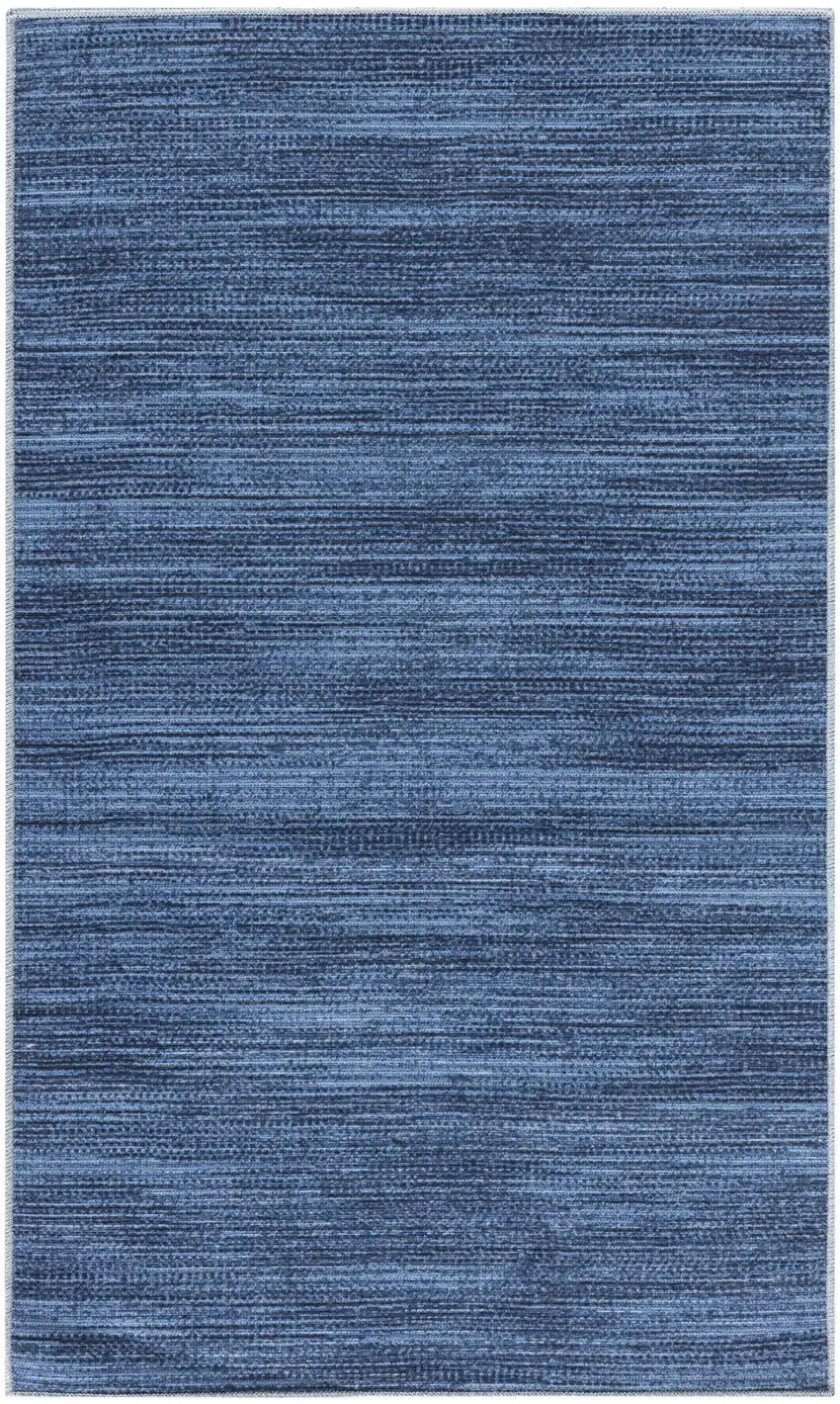 Blue Abstract Power Loom Washable Non Skid Area Rug Photo 2