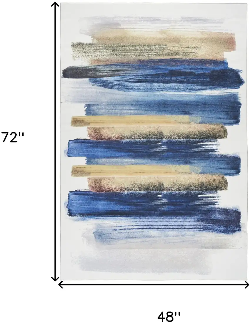 Blue Abstract Power Loom Washable Non Skid Area Rug Photo 3