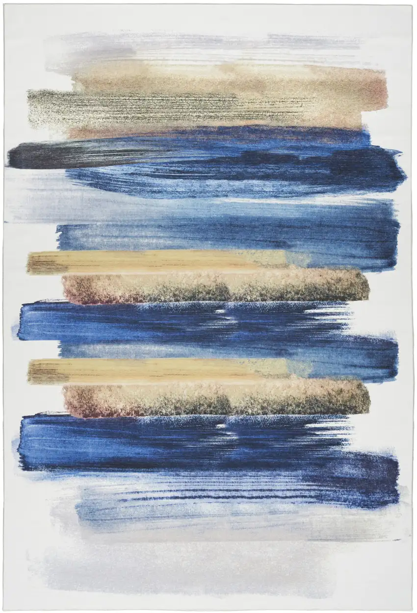 Blue Abstract Power Loom Washable Non Skid Area Rug Photo 2