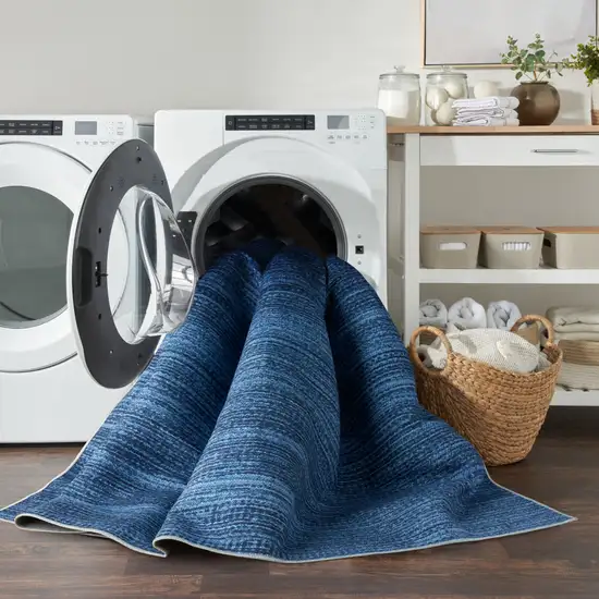 10' Blue Abstract Washable Runner Rug Photo 6