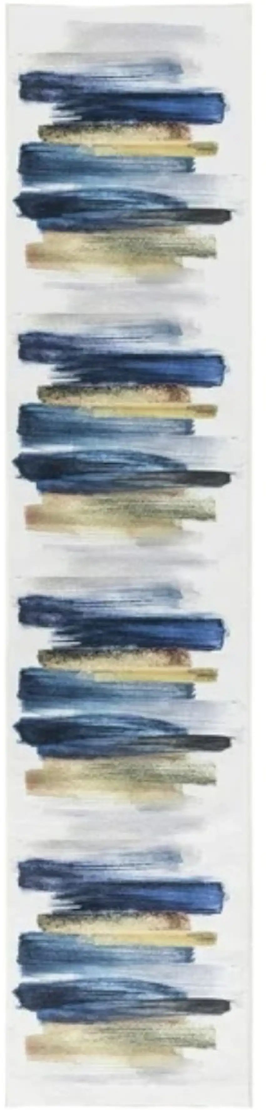 Blue Abstract Power Loom Washable Non Skid Runner Rug Photo 2