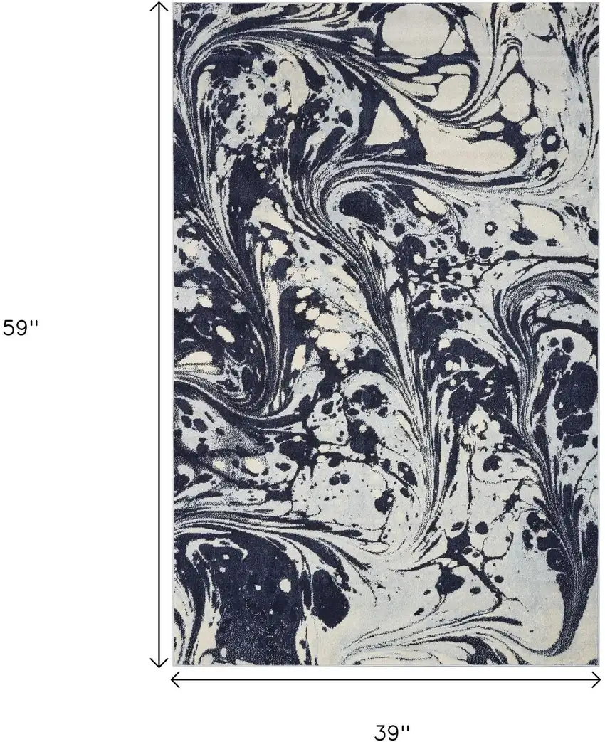 Blue And Ivory Abstract Area Rug Photo 3