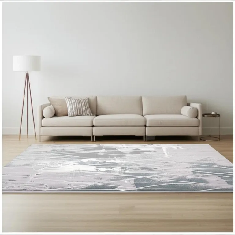 Blue Abstract Stain Resistant Area Rug Photo 5
