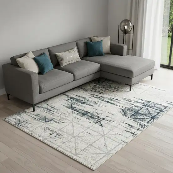 Blue Abstract Stain Resistant Area Rug Photo 1