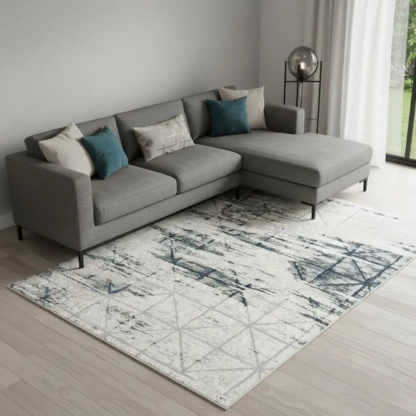 Blue Abstract Stain Resistant Area Rug Photo 1