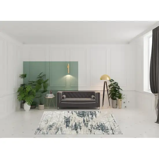 Blue Abstract Stain Resistant Area Rug Photo 2