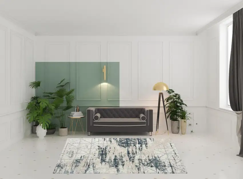 Blue Abstract Stain Resistant Area Rug Photo 2