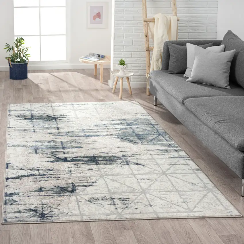 Blue Abstract Stain Resistant Area Rug Photo 9