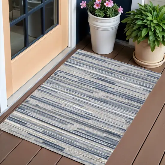 Blue Abstract Stain Resistant Indoor Outdoor Area Rug Photo 2